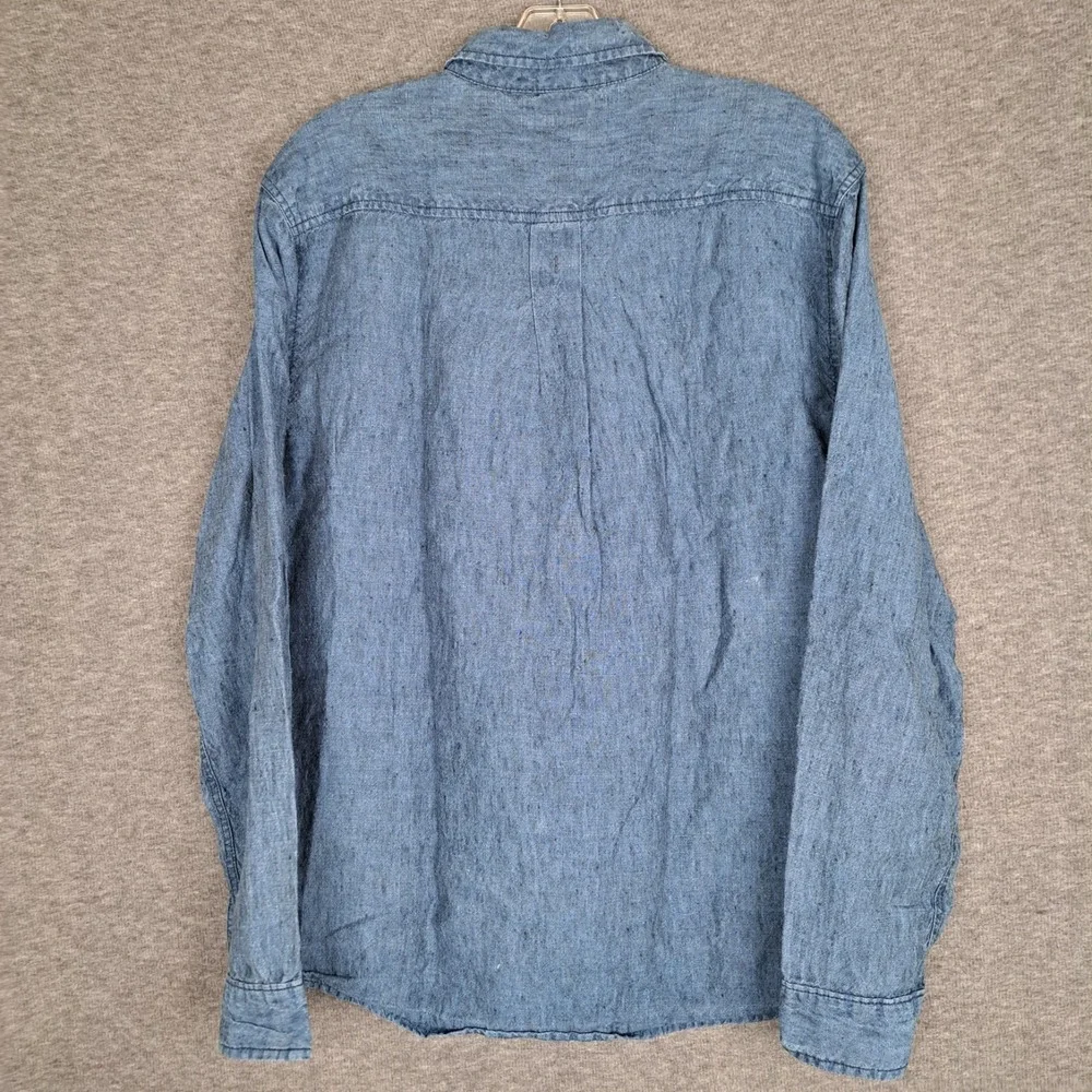 Carbon‎ 2 Cobalt Blue Medium 100% Linen Long Sleeve Button Front Casual Shirt